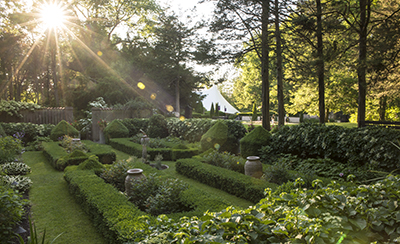 Betsey Biggs installation in the Sunken Gardens at opening for In the Garden of Sonic Delights at Caramoor in Katonah New York on June 7, 2014. (photo by Gabe Palacio)
